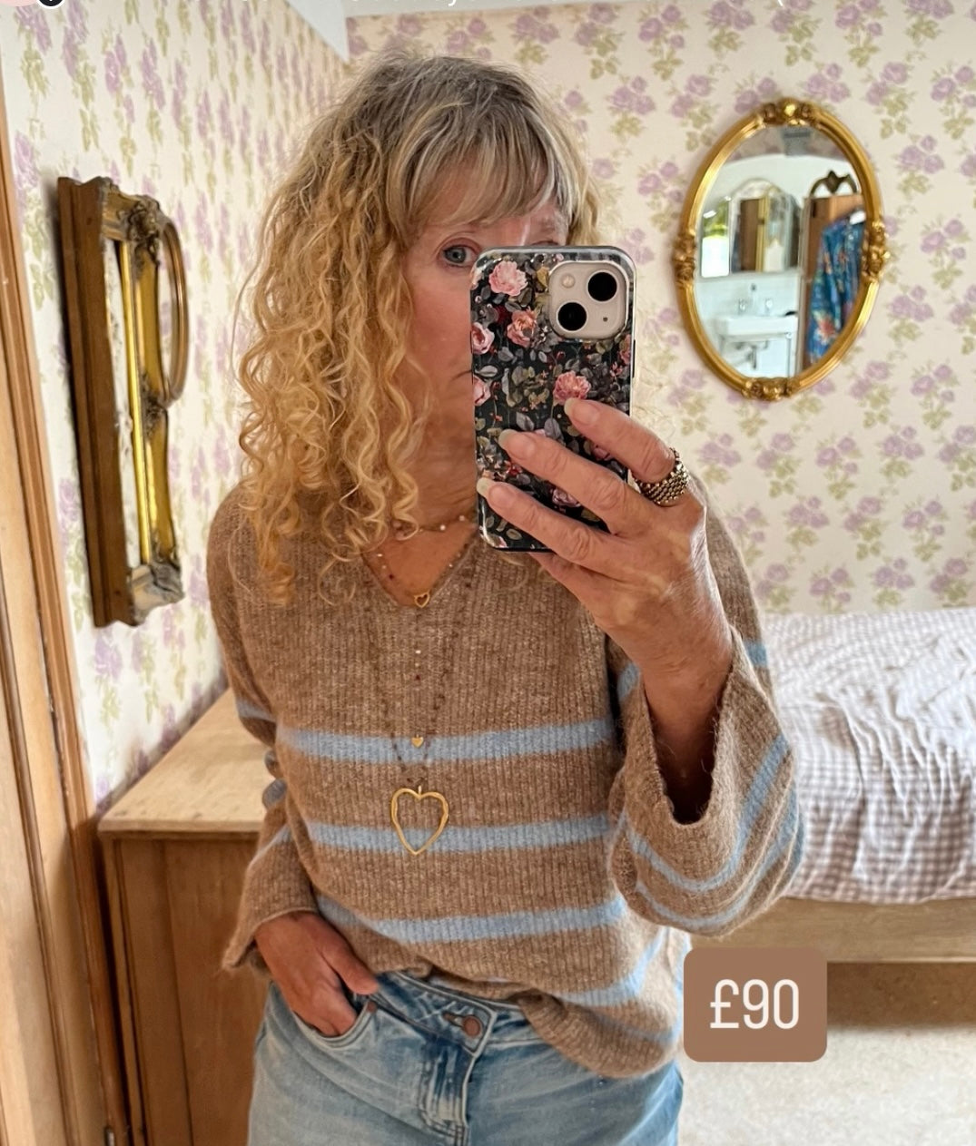 Carys Jumper, Taupe with Blue image 0