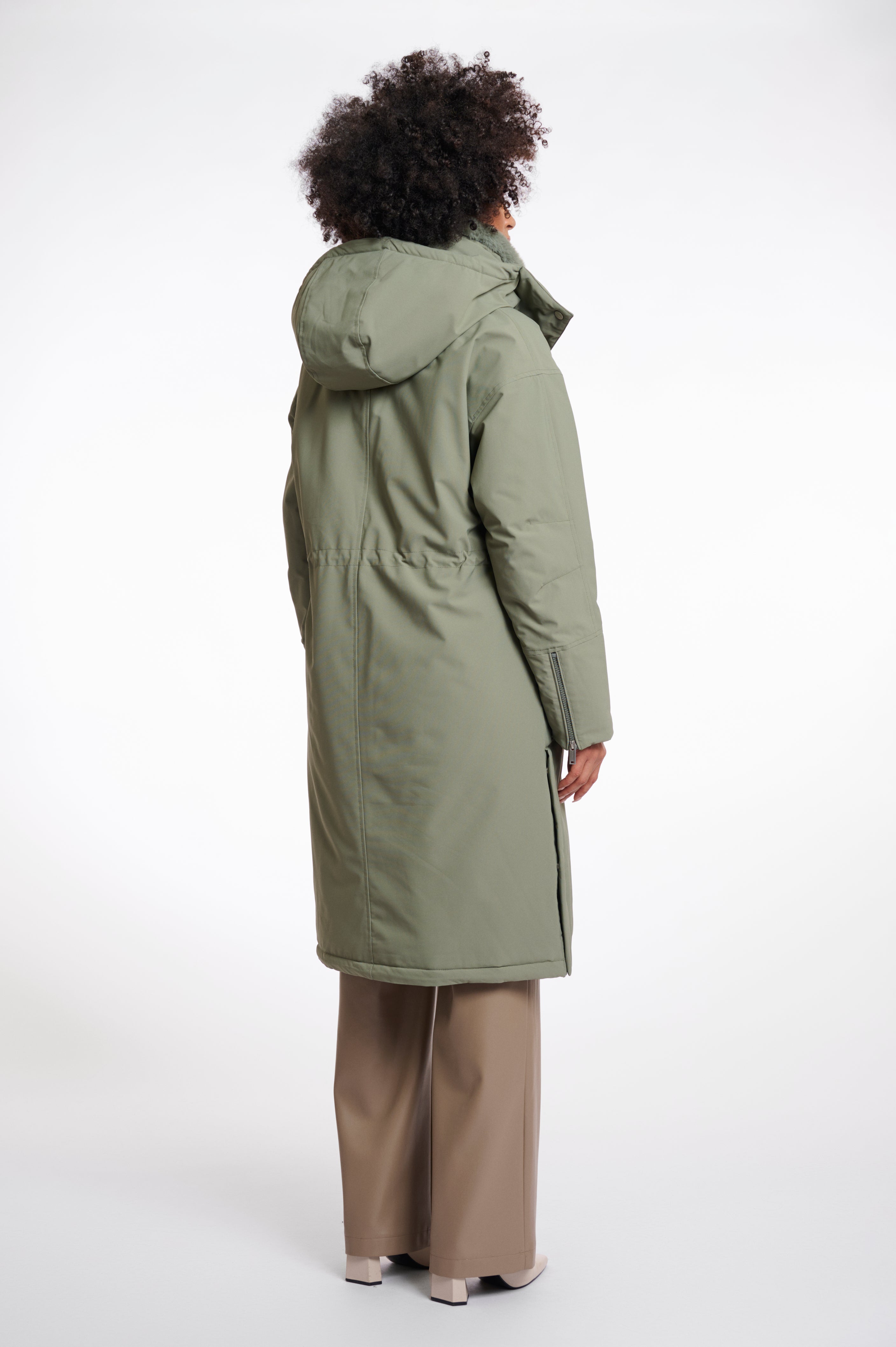 Quinte Outdoor Jacket, Detachable Faux Fur Collar, Green Ash image 3