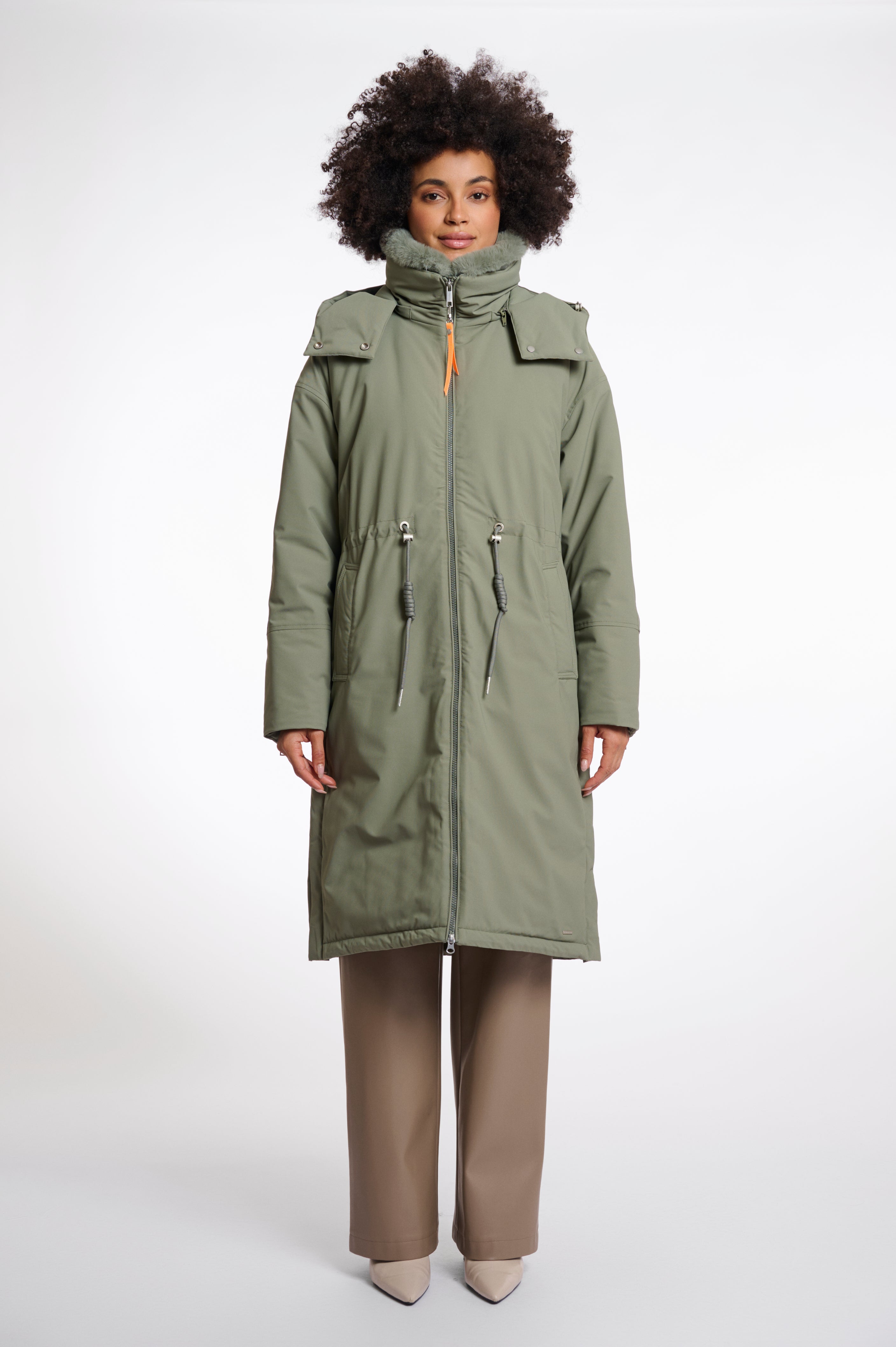 Quinte Outdoor Jacket, Detachable Faux Fur Collar, Green Ash image 0