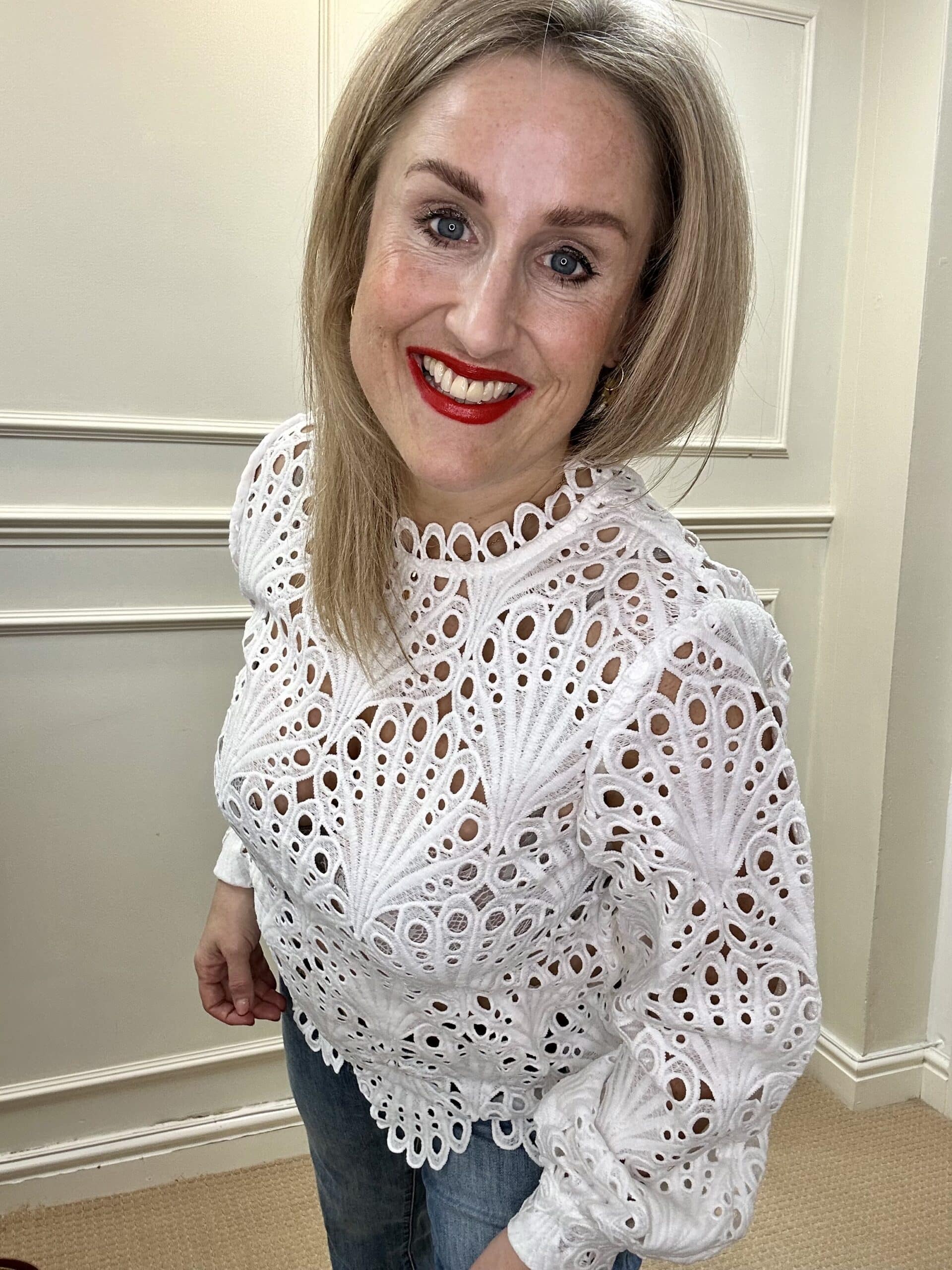 Lacy Greek Blouse, Off-White image 2