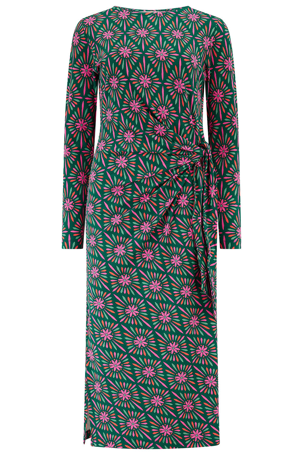 Claudia Jersey Tie Midi Dress, Green/Multi, Flower Explosion image 4
