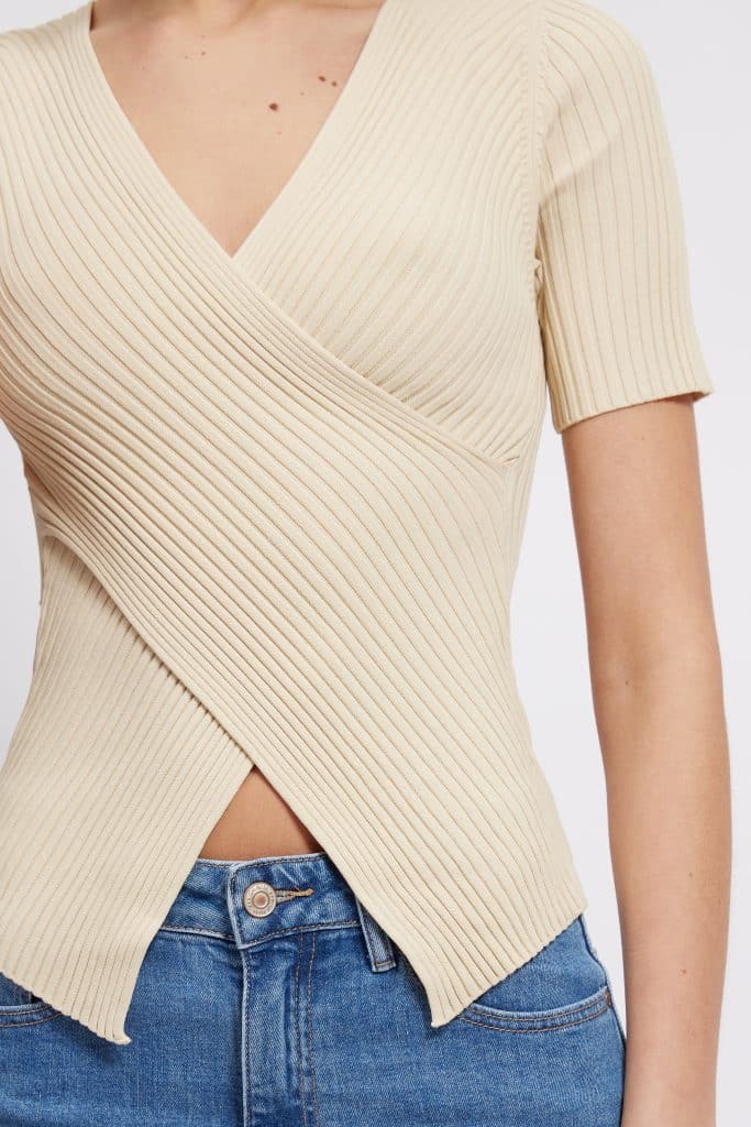 Harper Ribbed Wrap Top, Beige image 1