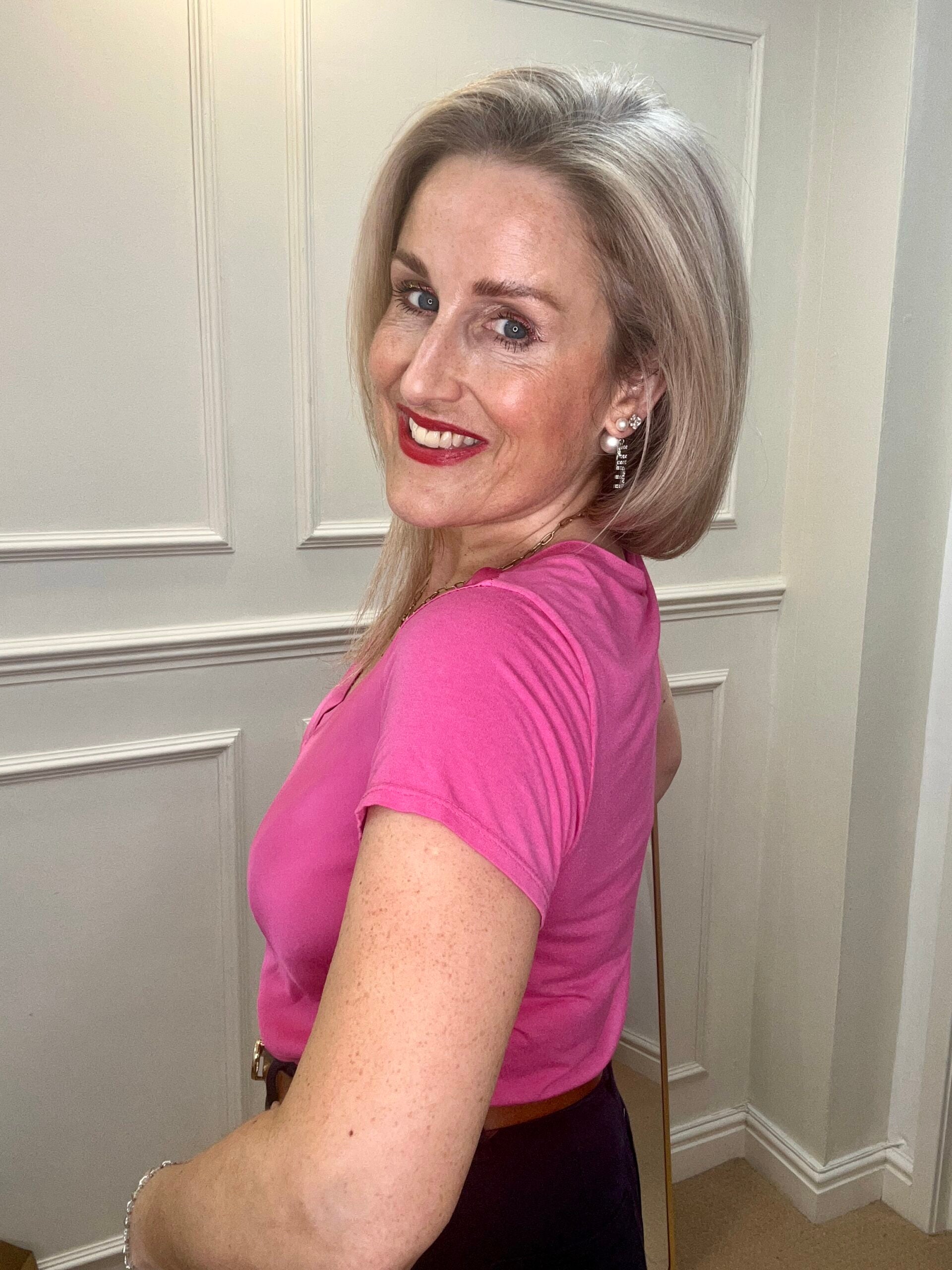 Alison Silk Front Tee Shirt, Fuchsia image 1
