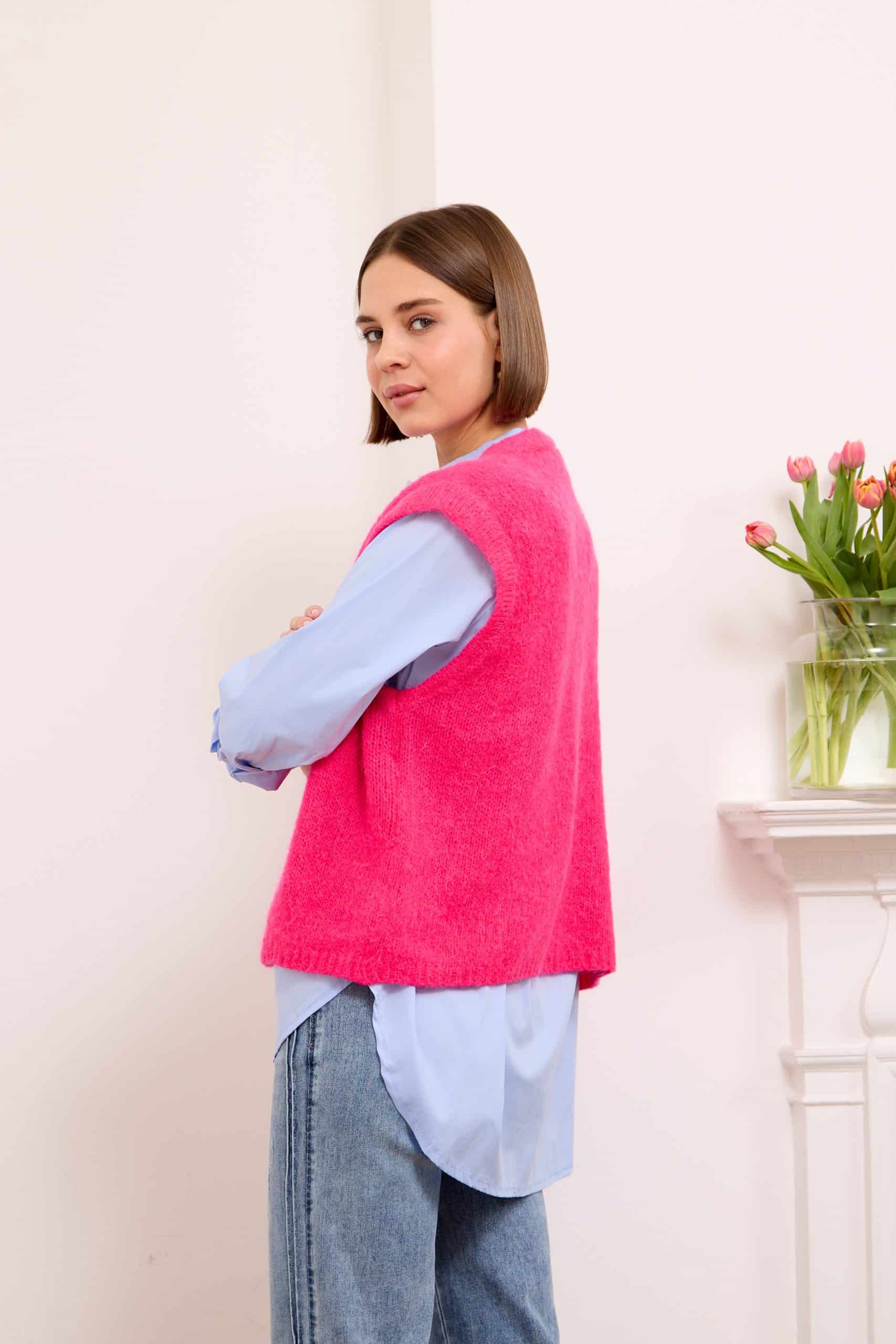 Lora Knitted Vest, Hot Pink image 2