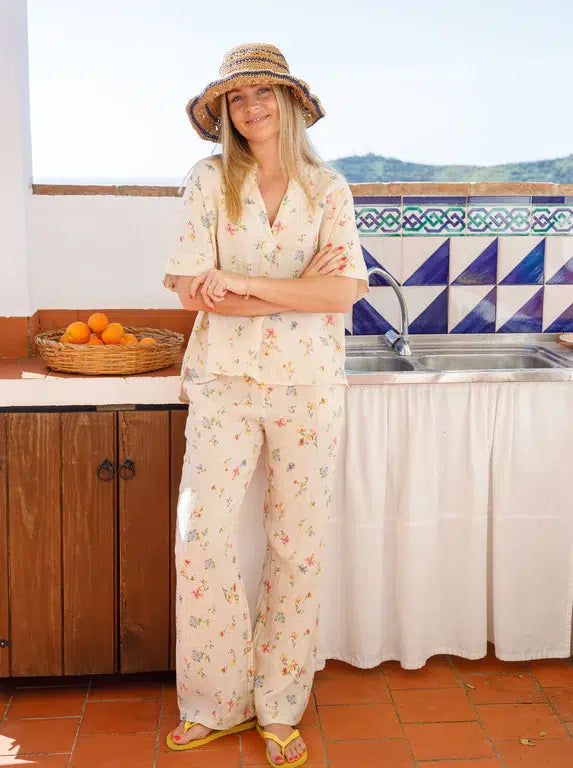 Melina Linen Pant, Flower print image 0