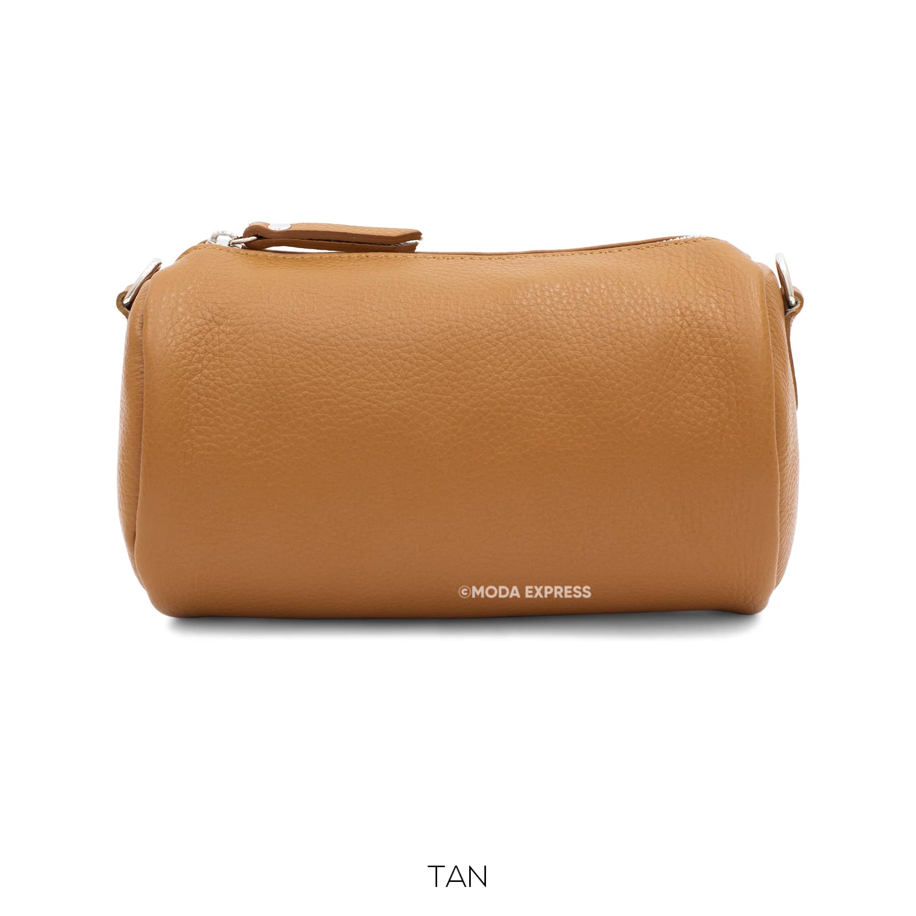 Cross Body Barrel Leather Bag, Tan image 0