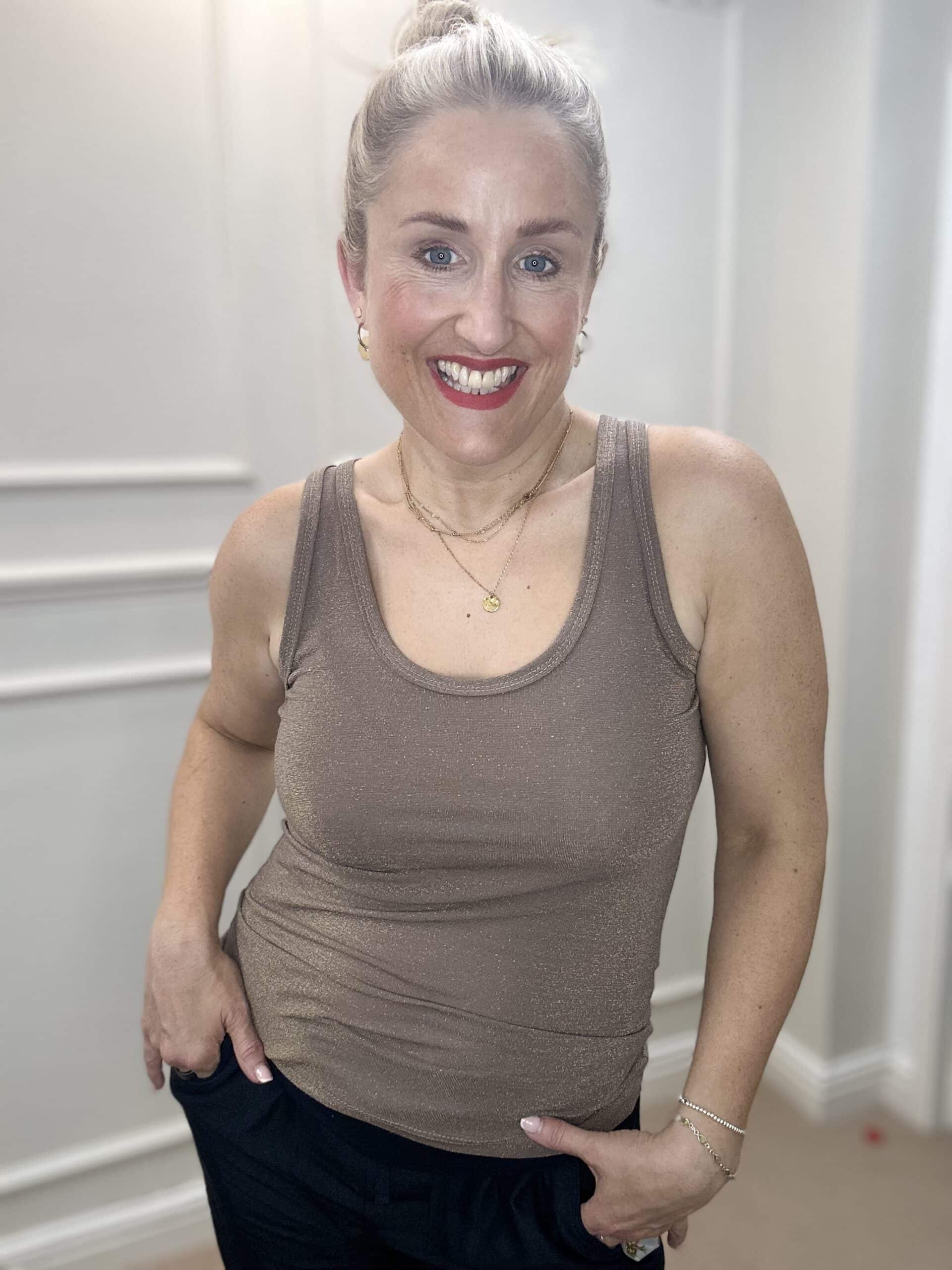 Faye Lurex Vest Top, Golden Sand colour image 0