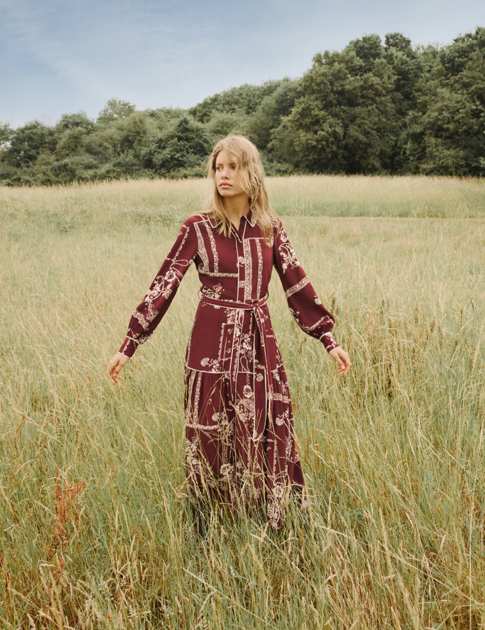 Brooklyn Midi Shirt Dress, Burgundy Print image 0