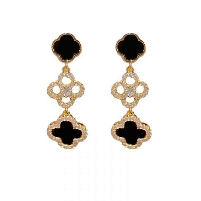 Four Petals Crystal-Edged Jewelled Earrings, Black image 0
