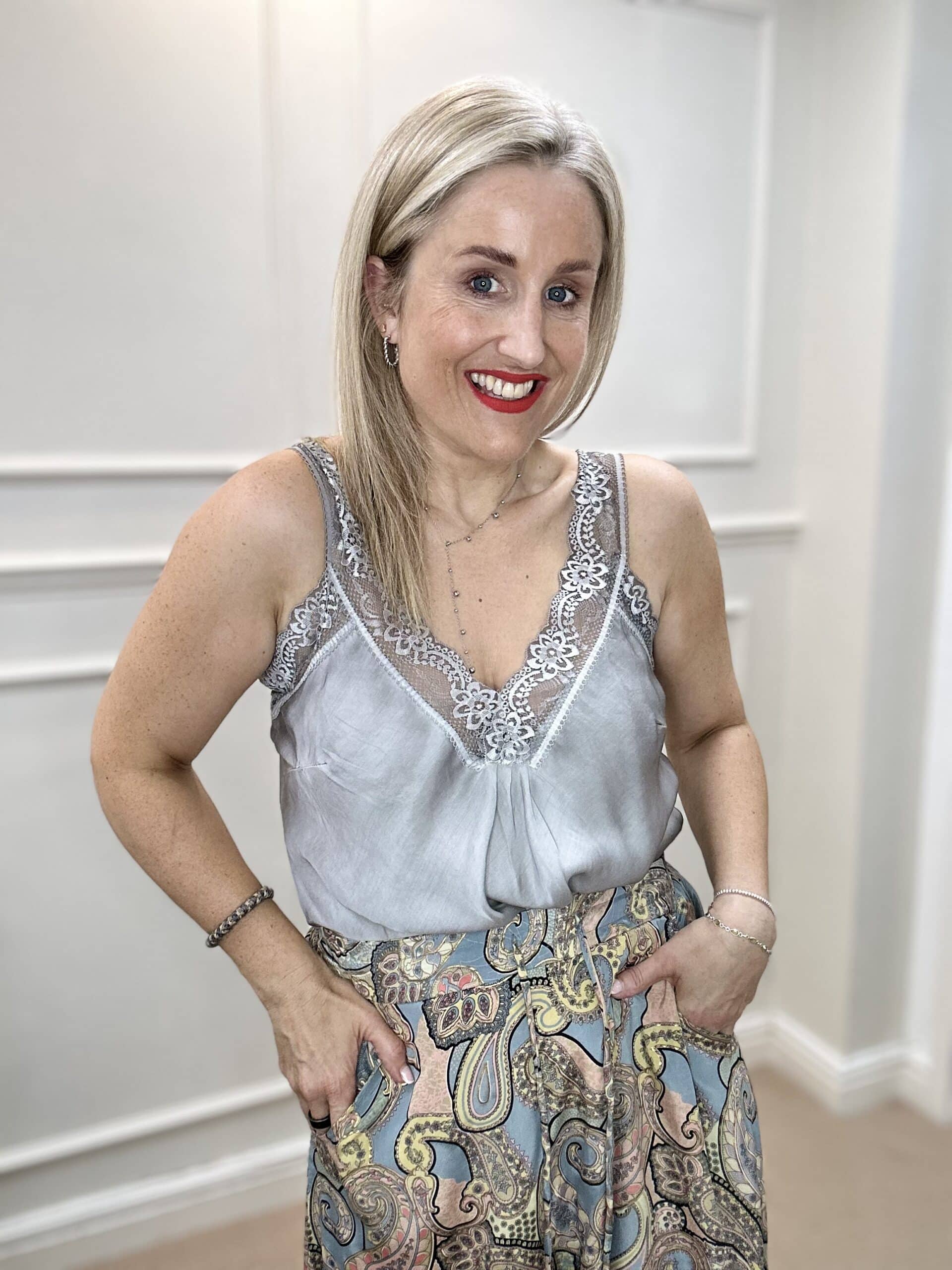 Lace Cami Vest, Light Grey image 0