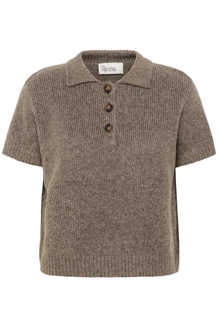 Paloma Knitted Polo, Brown Melange image 4