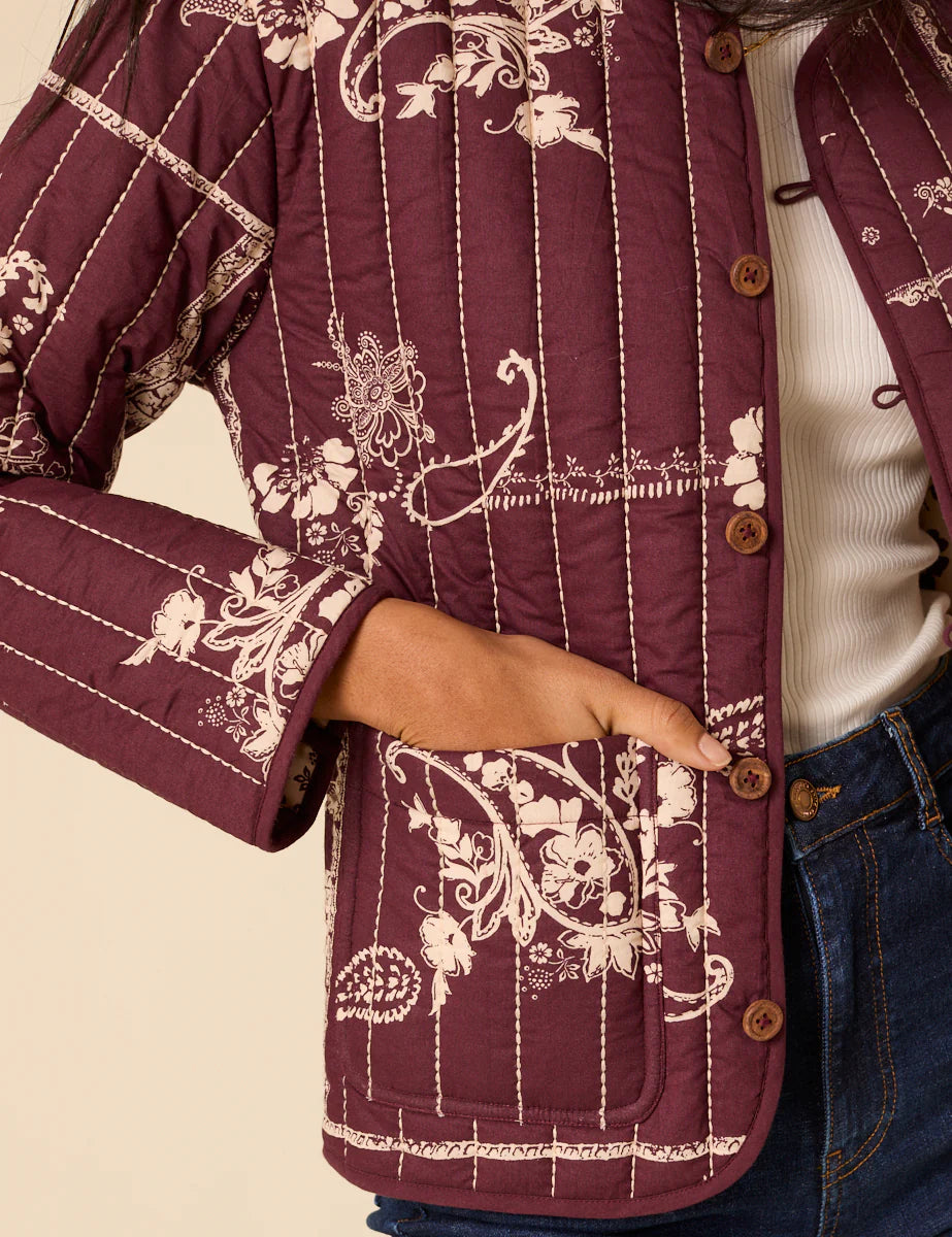 Julia Reversible Quilted Jacket, Floral Burgundy image 2