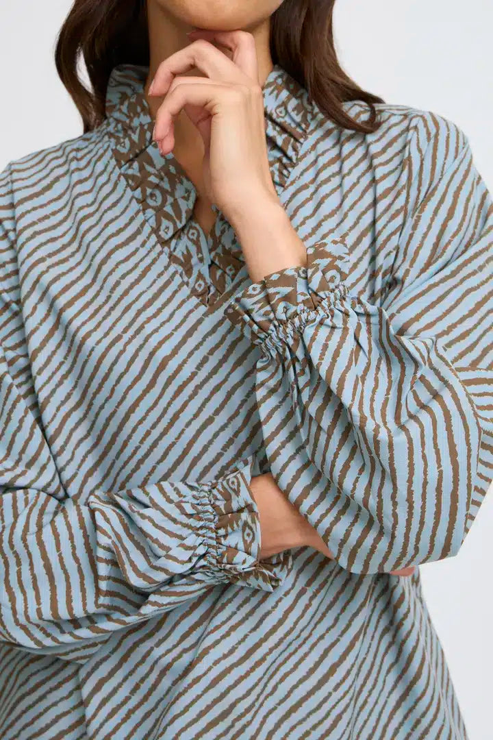 Julina Blouse, Blue Brown stripe image 2