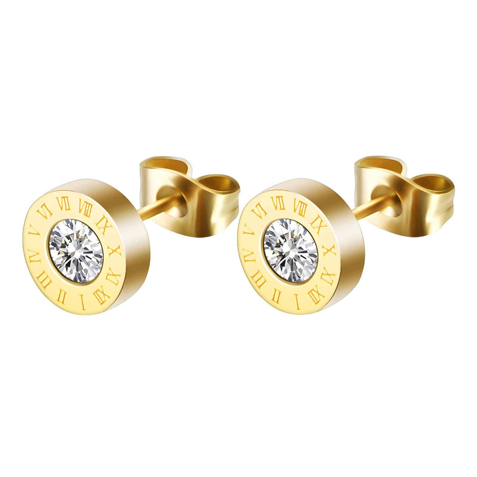 Gold-Plated Roman Numeral Stud Earrings image 0