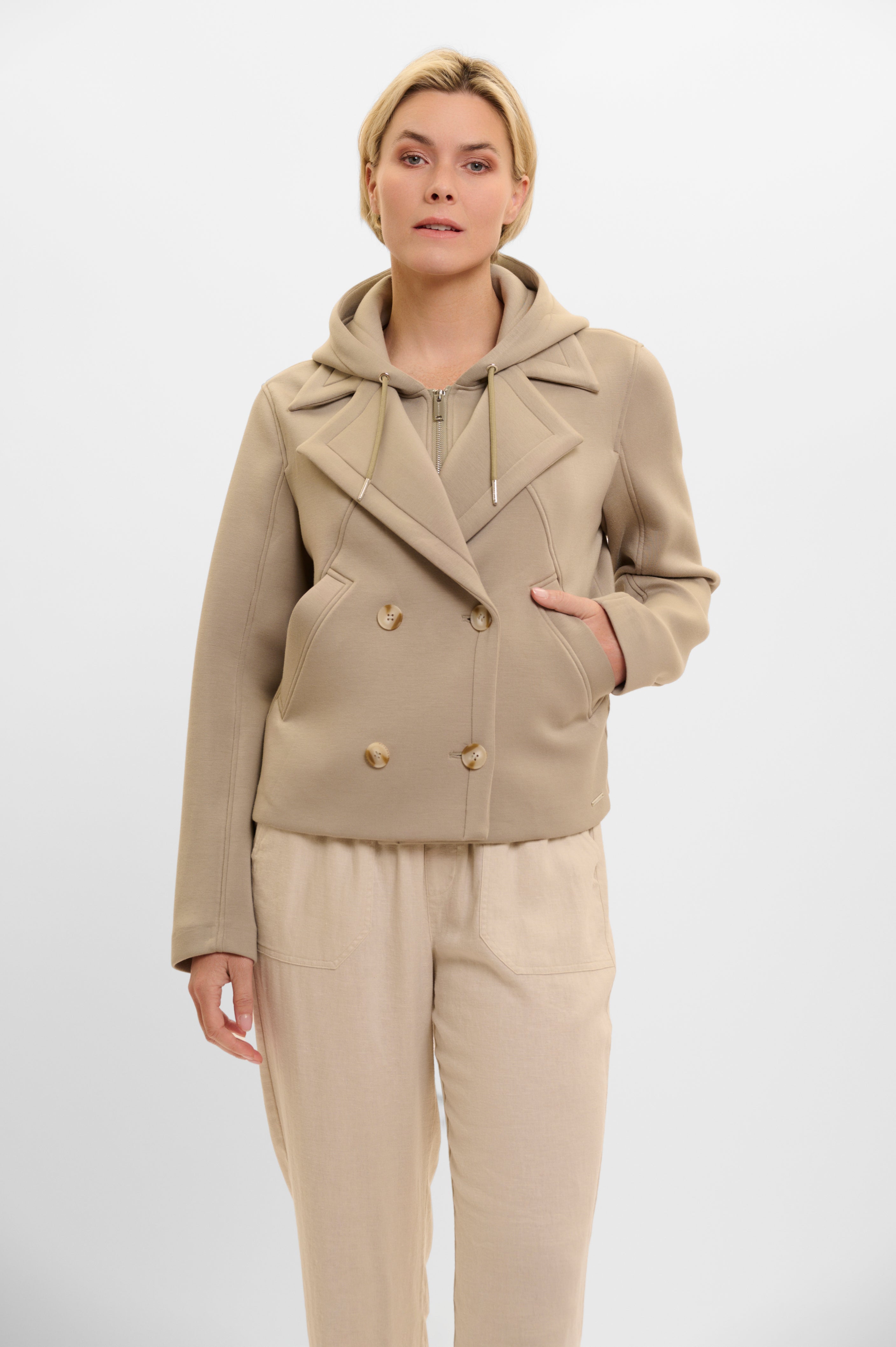 Jennifer Jacket with Detachable Hood Collar, Dusty Khaki image 0
