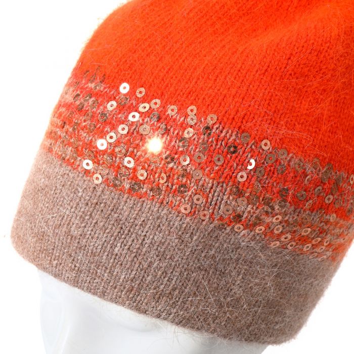 Pompom Hat, Orange & Tan image 2