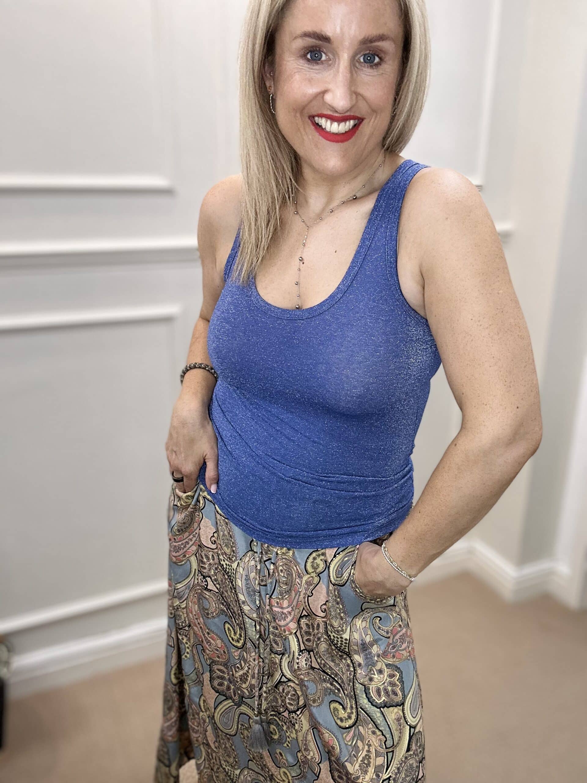 Faye Lurex Vest Top, Sky Blue colour image 0