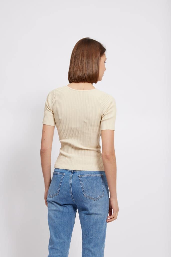 Harper Ribbed Wrap Top, Beige image 3
