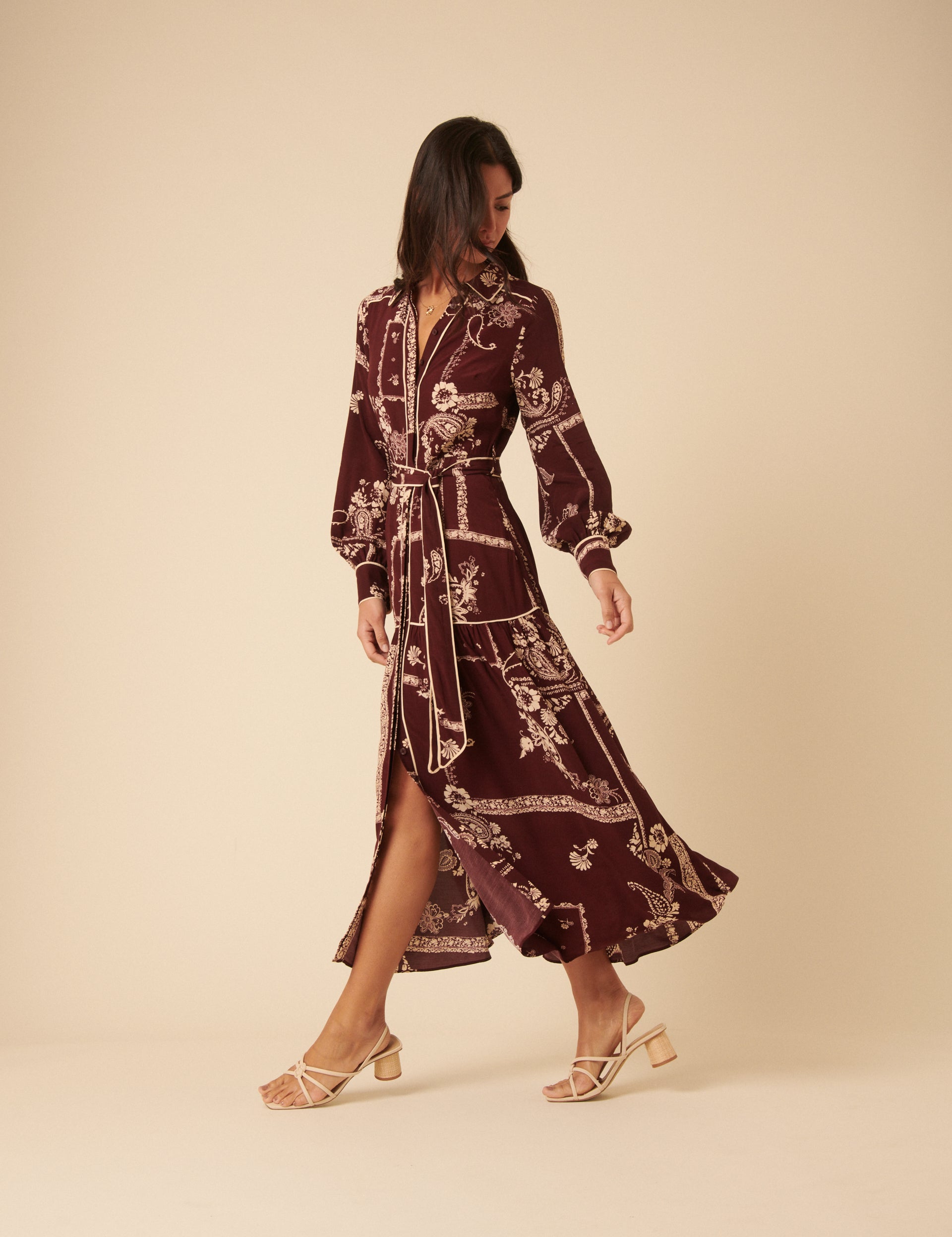 Brooklyn Midi Shirt Dress, Burgundy Print image 1