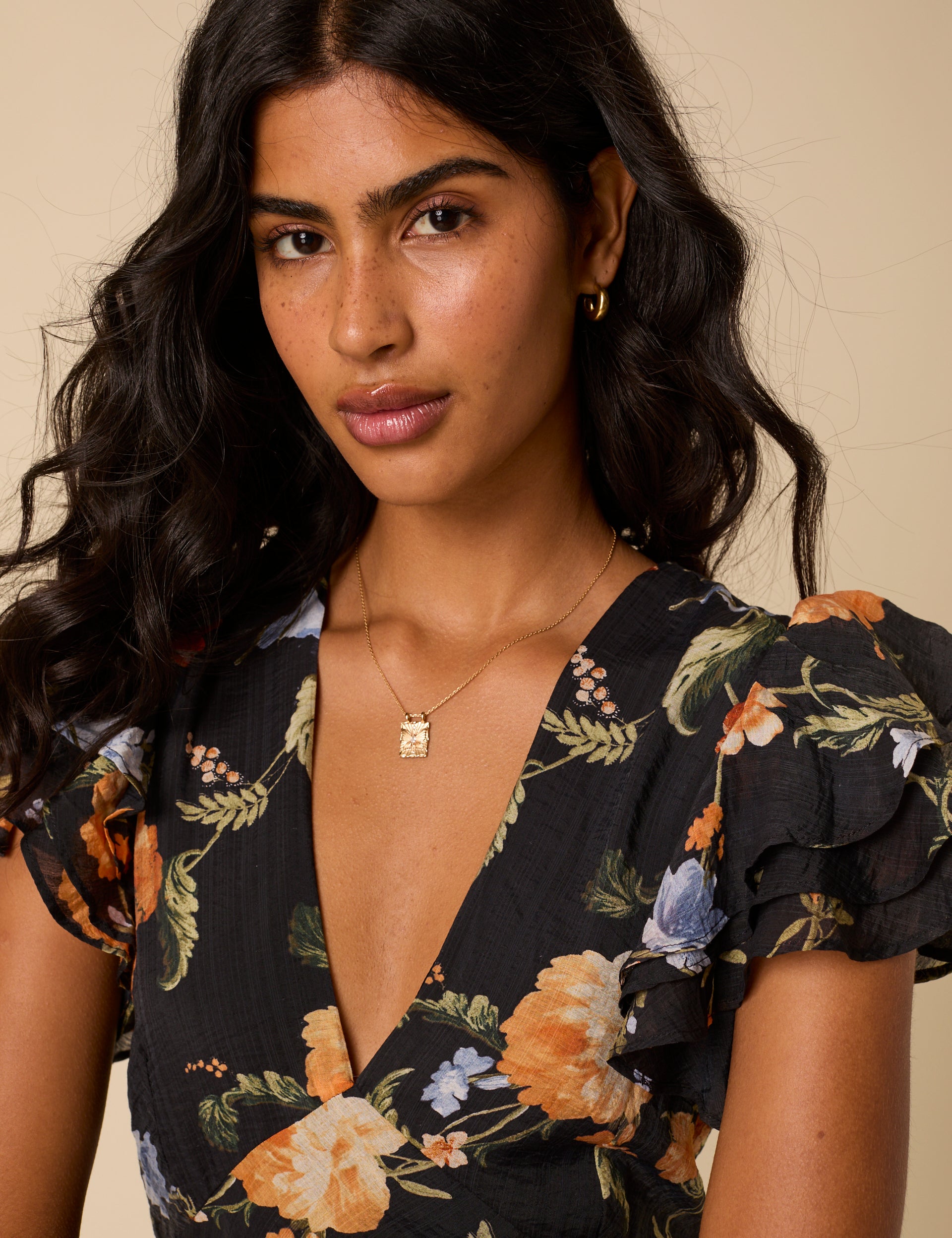 Layla Midi Dress, Black Floral Print image 2