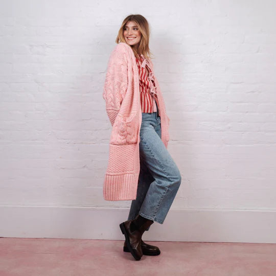 Alex Balloon Sleeve Cable Maxi Cardigan, Pink image 4