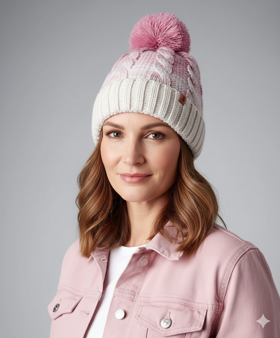 Carrie Pompom Hat, Pink Cream image 0