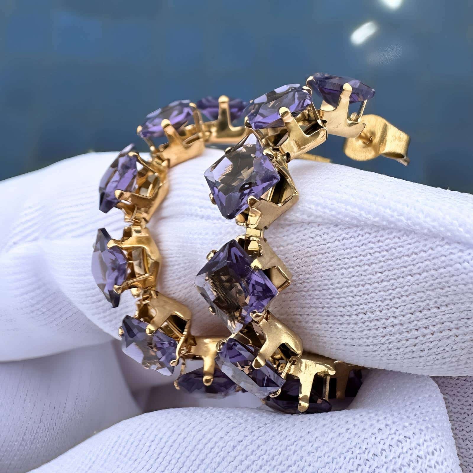 Gold-Plated Hoop Earrings, Lilac Sparkle image 1