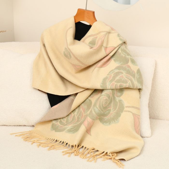 Rose Design Scarf, Beige image 0