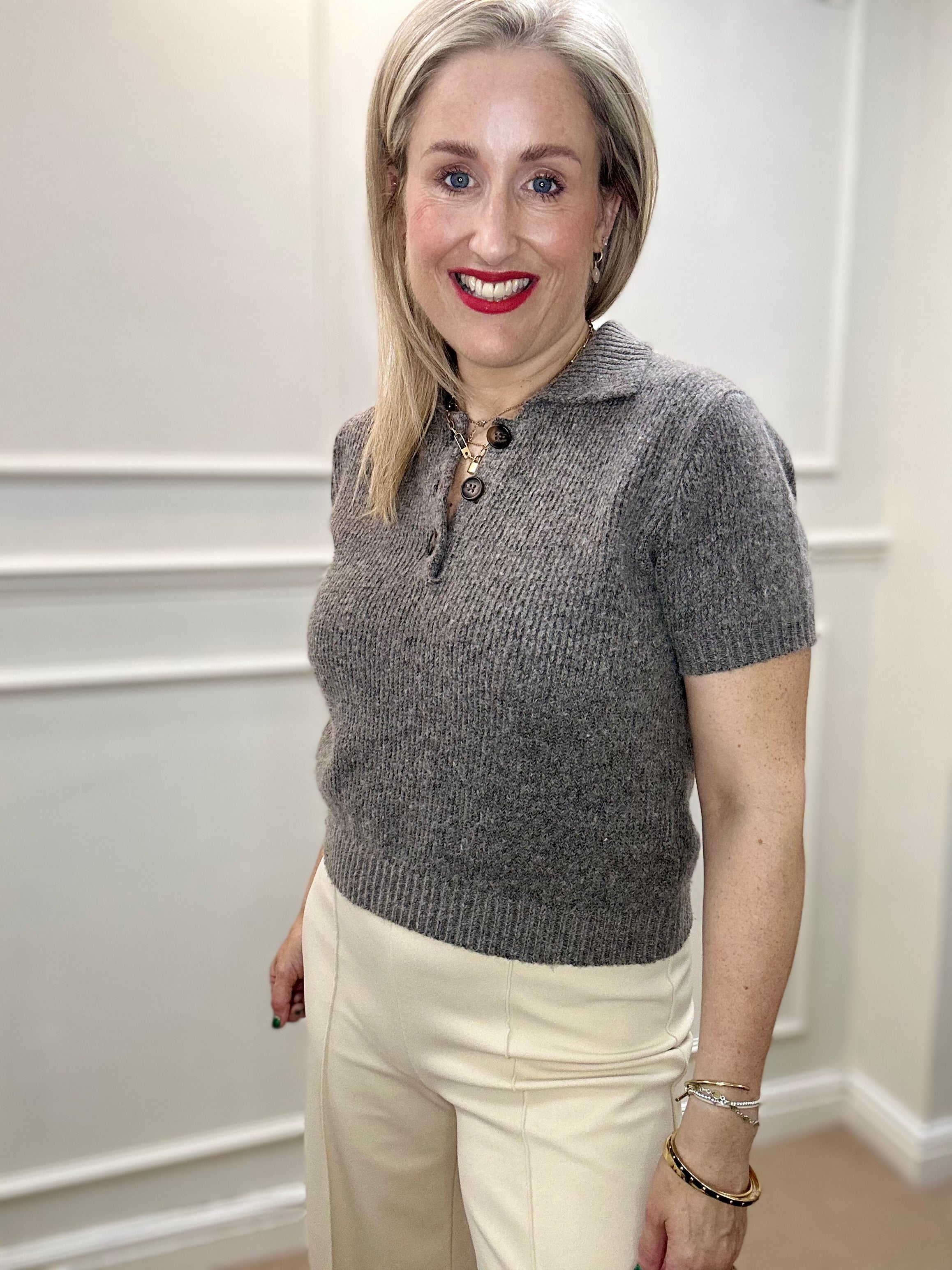 Paloma Knitted Polo, Brown Melange image 0