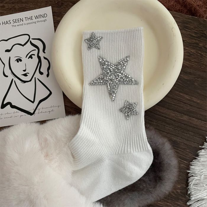 Socks, White with Crystal Stars image 0