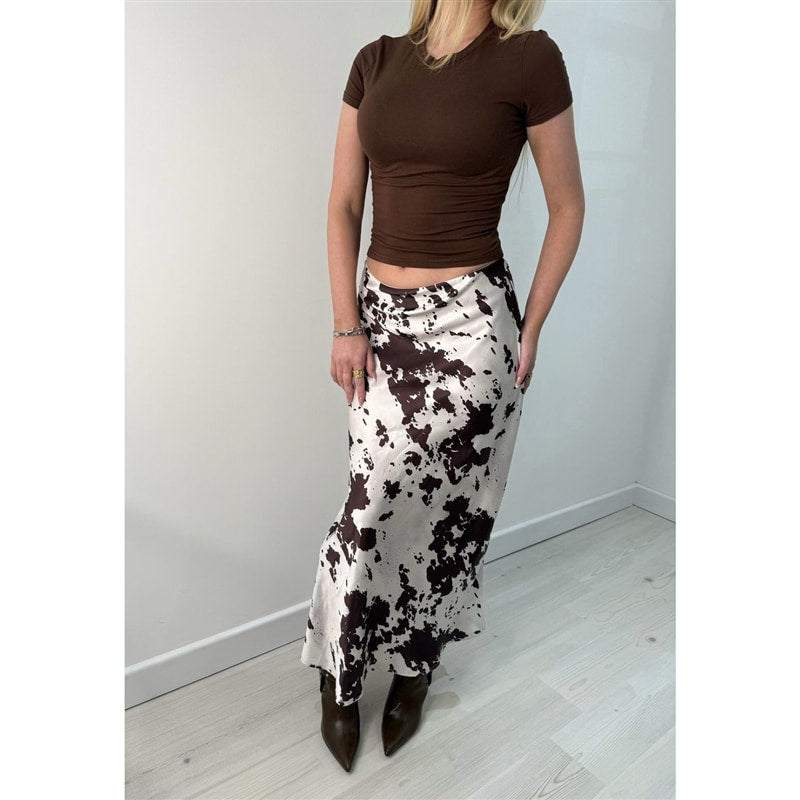 Satin Slip Skirt, Cowhide print image 1