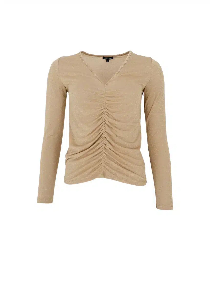 Faye Lurex V-neck Blouse, Gold colour image 2