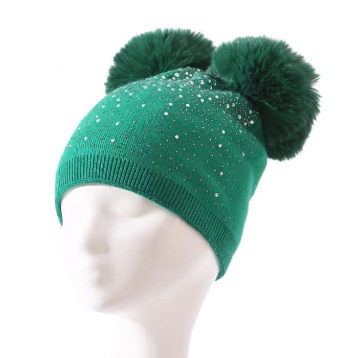 Sequin Double Pompom Hat, Green image 1