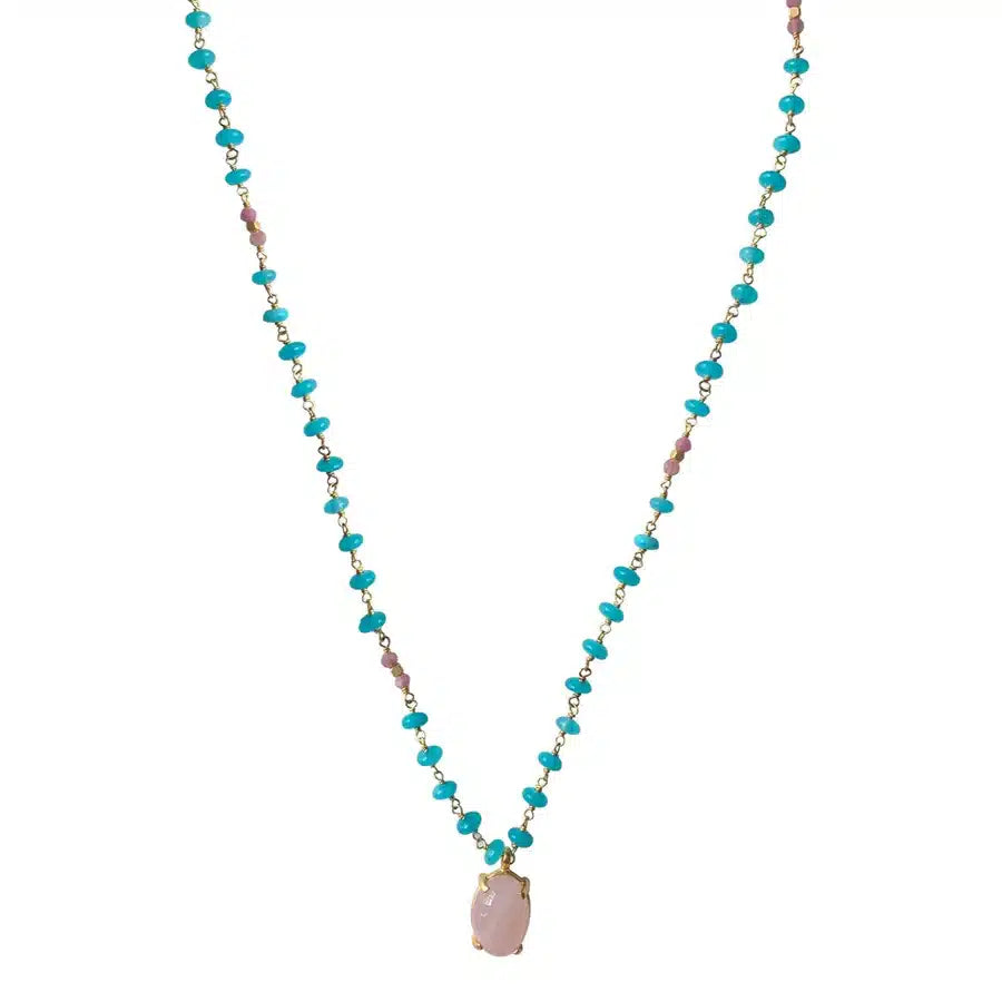 Lou Necklace, Turquoise & Rose Quartz image 0