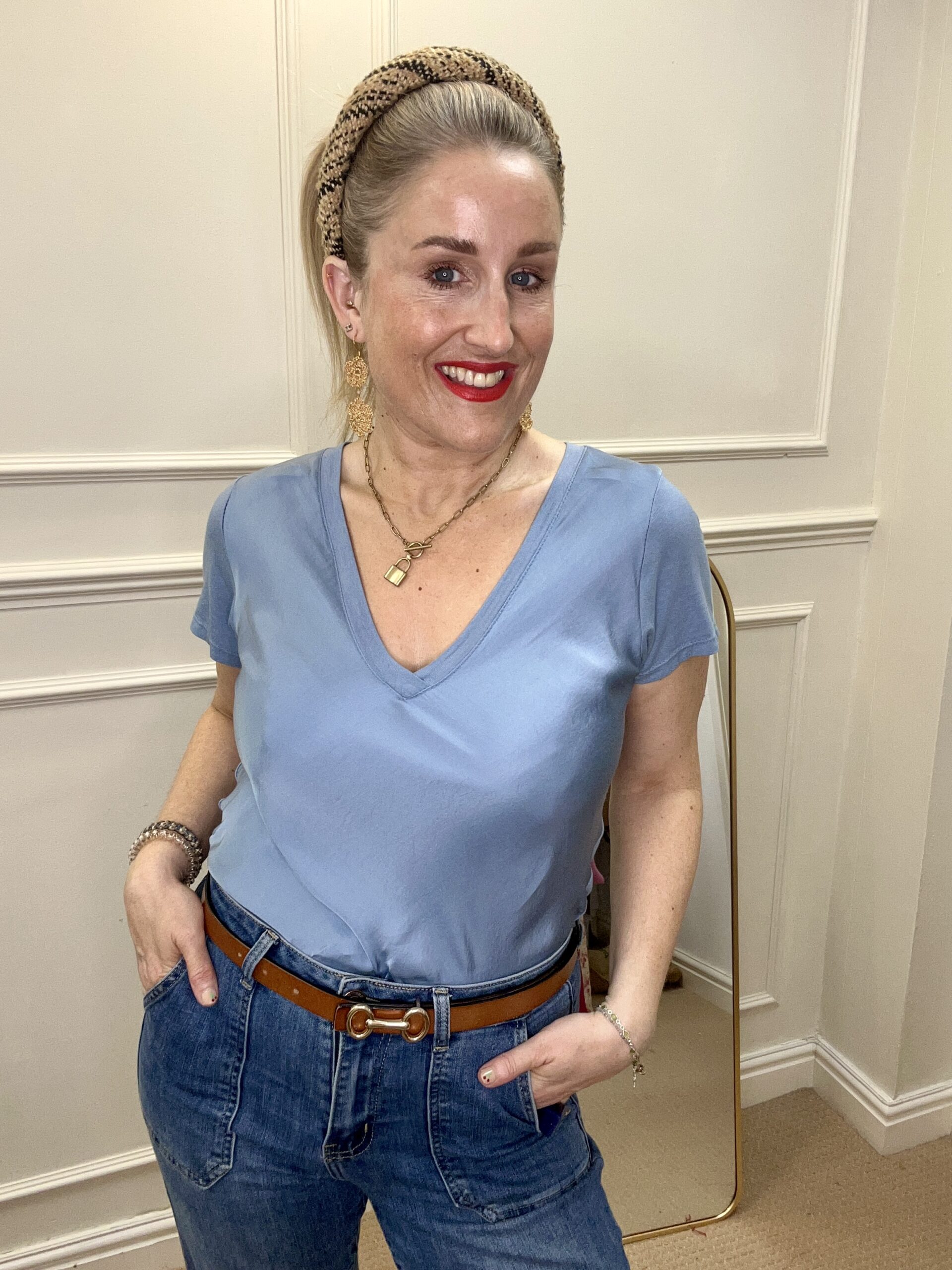 Alison Silk Front Tee Shirt, Light Blue image 1