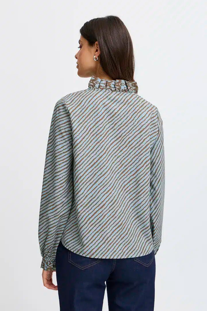 Julina Blouse, Blue Brown stripe image 4