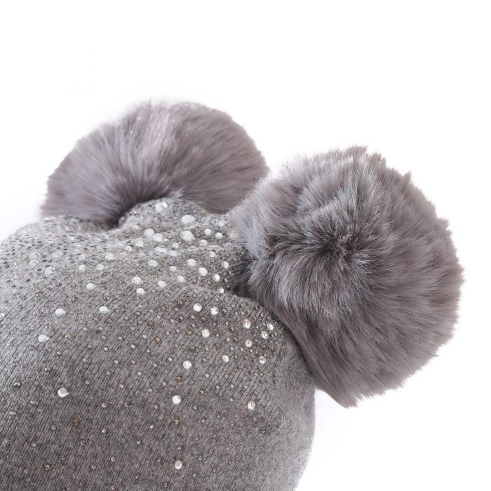 Sequin Double Pompom Hat, Silver image 3