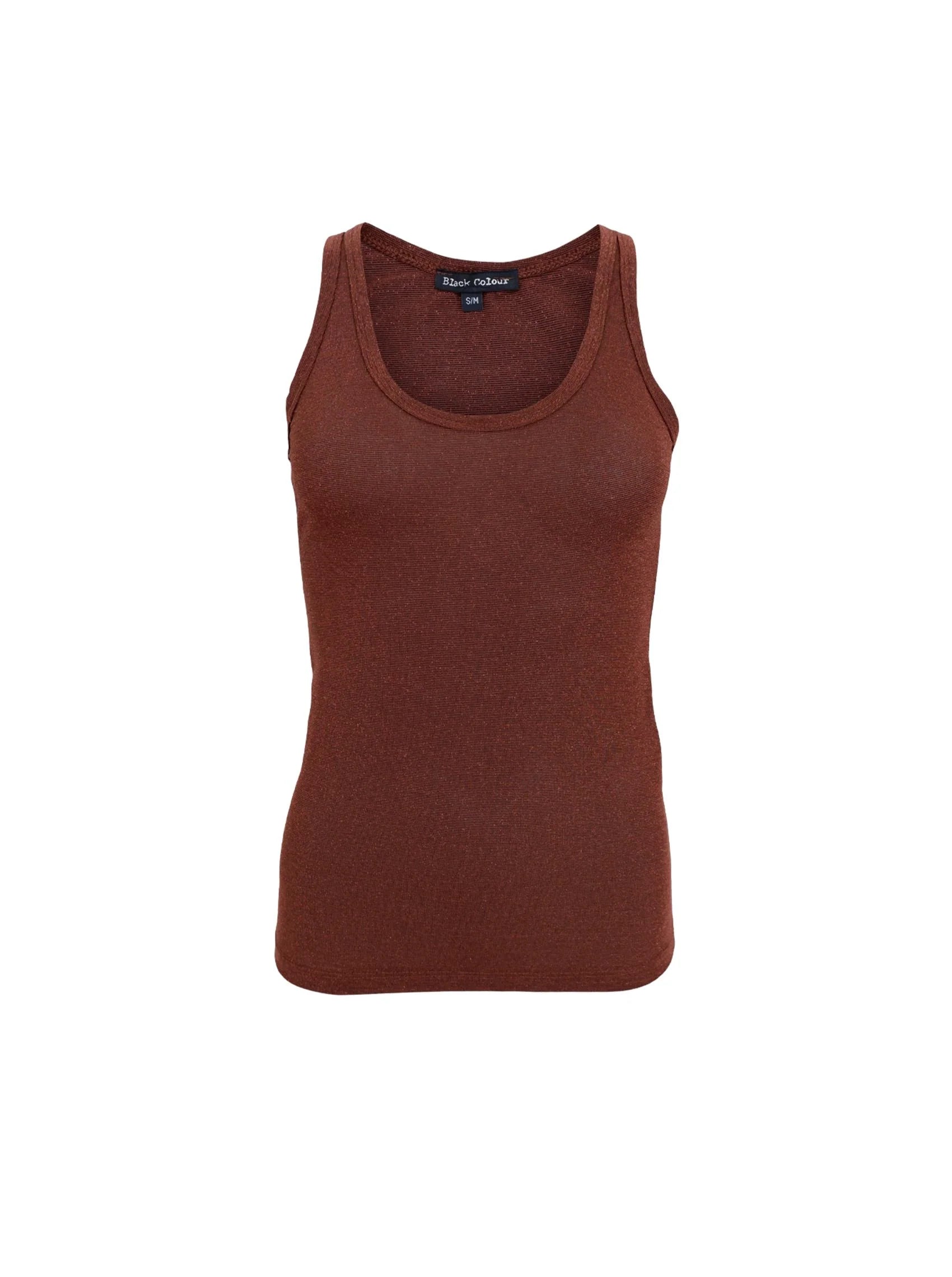Faye Lurex Vest Top, Coffee colour image 1
