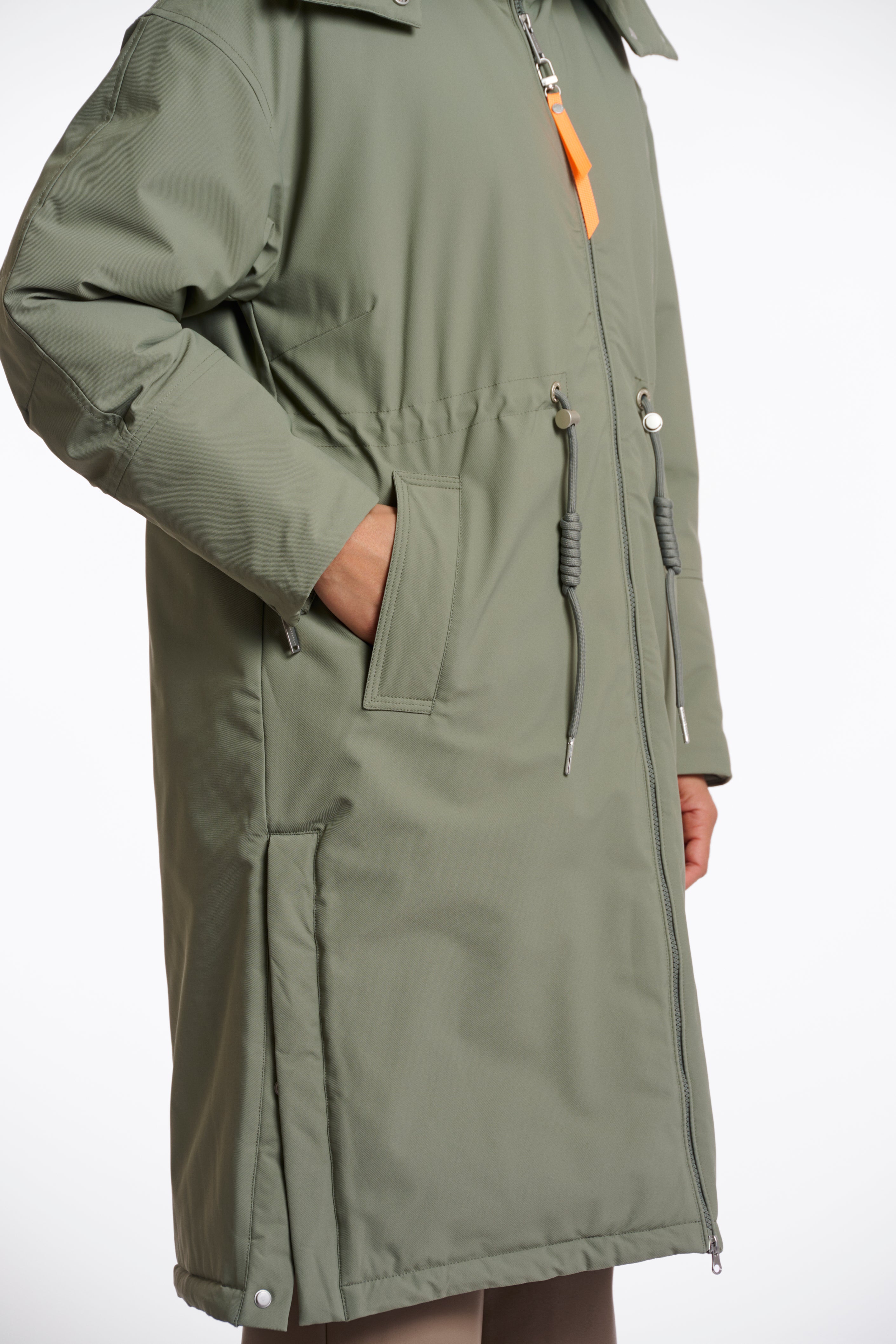 Quinte Outdoor Jacket, Detachable Faux Fur Collar, Green Ash image 2