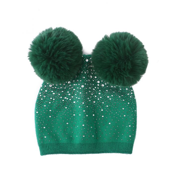 Sequin Double Pompom Hat, Green image 0