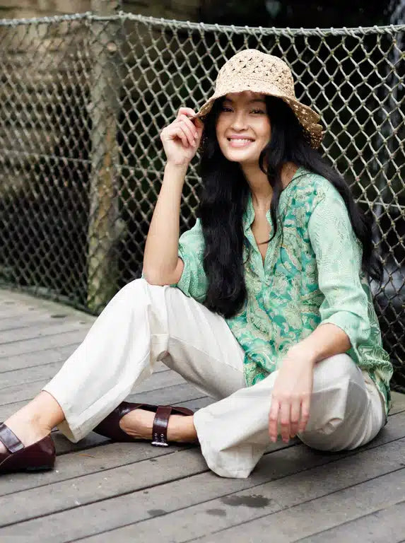 Luna Flared Sleeve Blouse, Floral Green Mix image 0