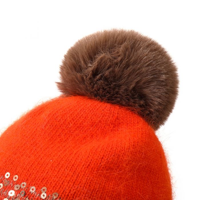 Pompom Hat, Orange & Tan image 3