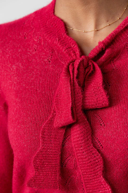 Elise Tie Neck Pointelle Jumper, Scarlet image 4