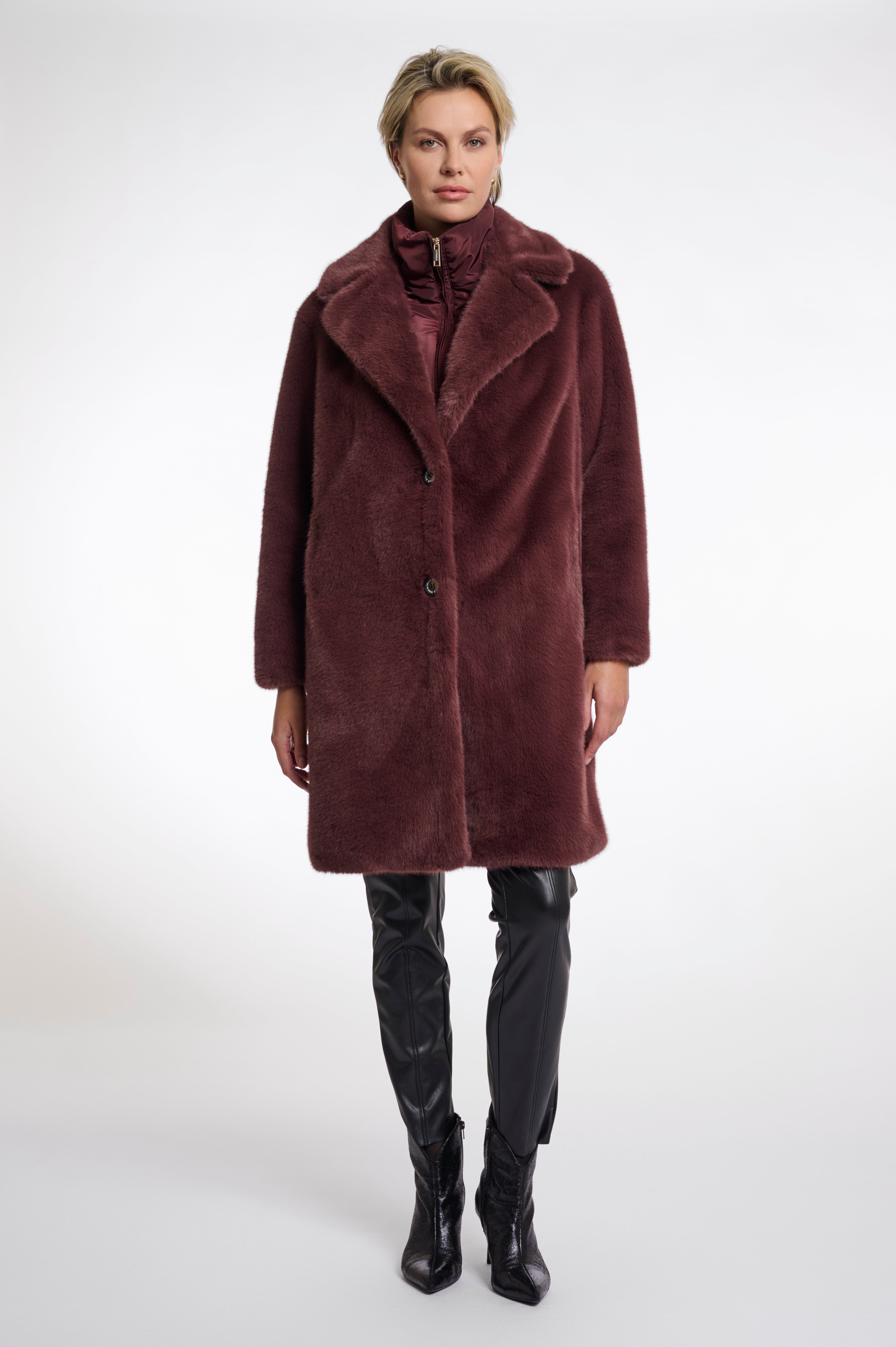 Geesje Faux Fur Coat with Detachable Collar, Chocolate Bean image 0