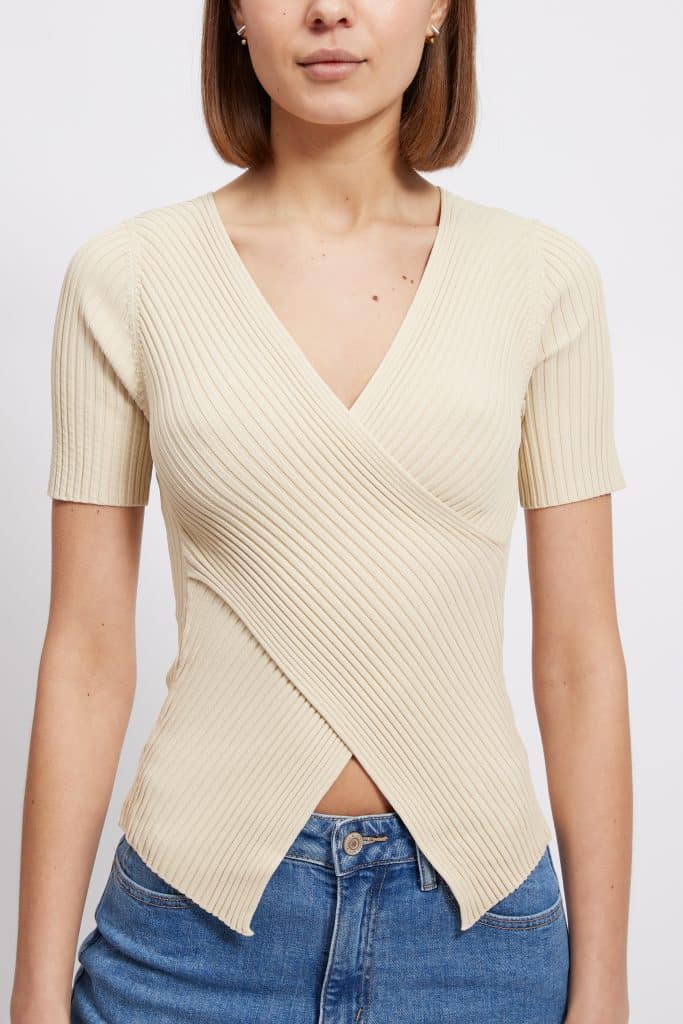 Harper Ribbed Wrap Top, Beige image 2