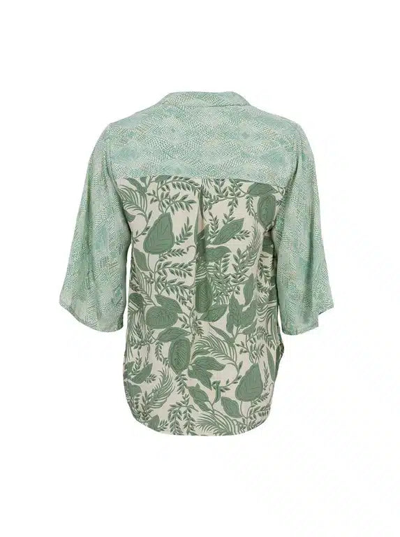 Luna Flared Sleeve Blouse, Floral Green Mix image 3