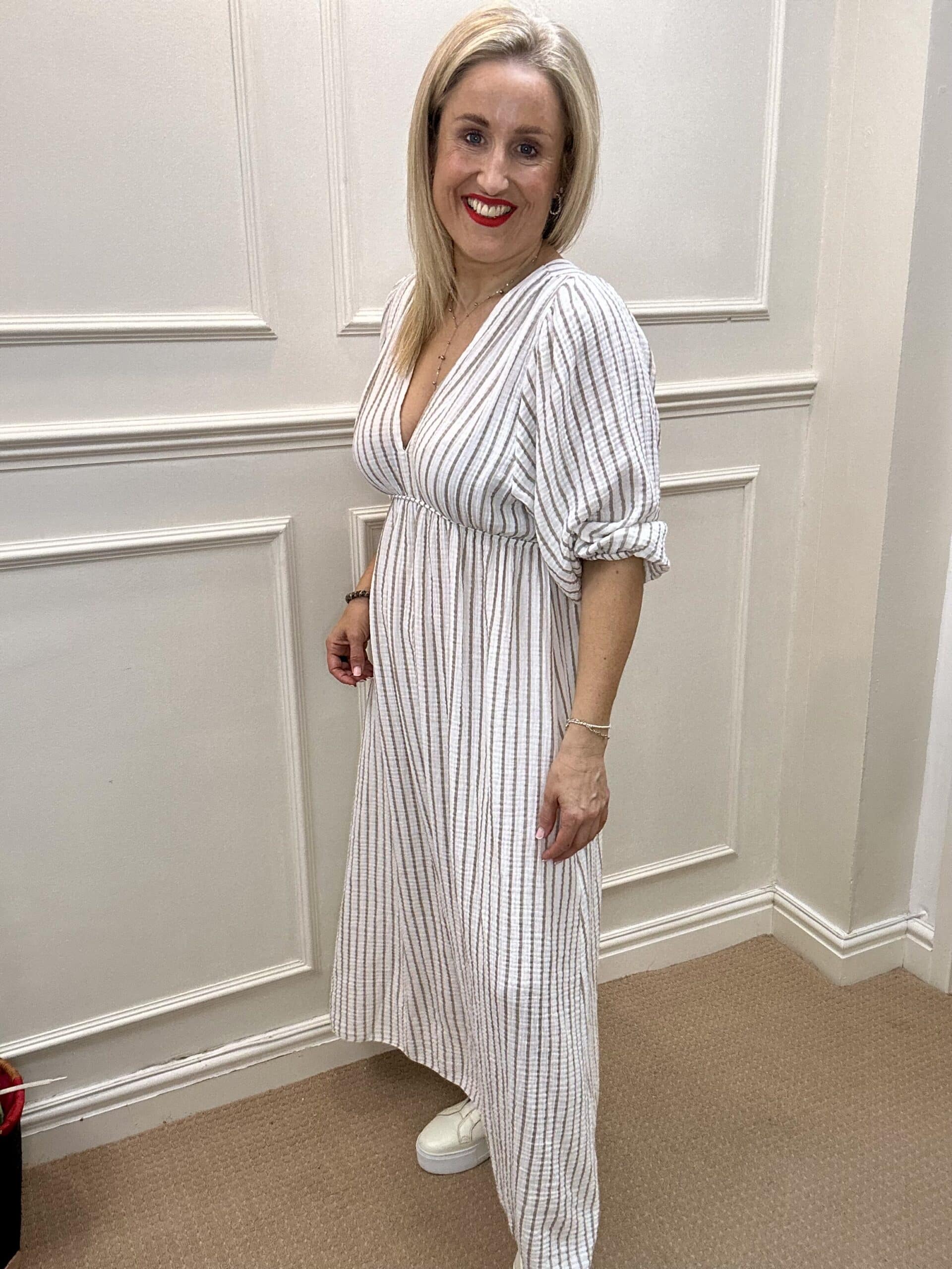 Kitty Dress, Biscuit Stripe image 0