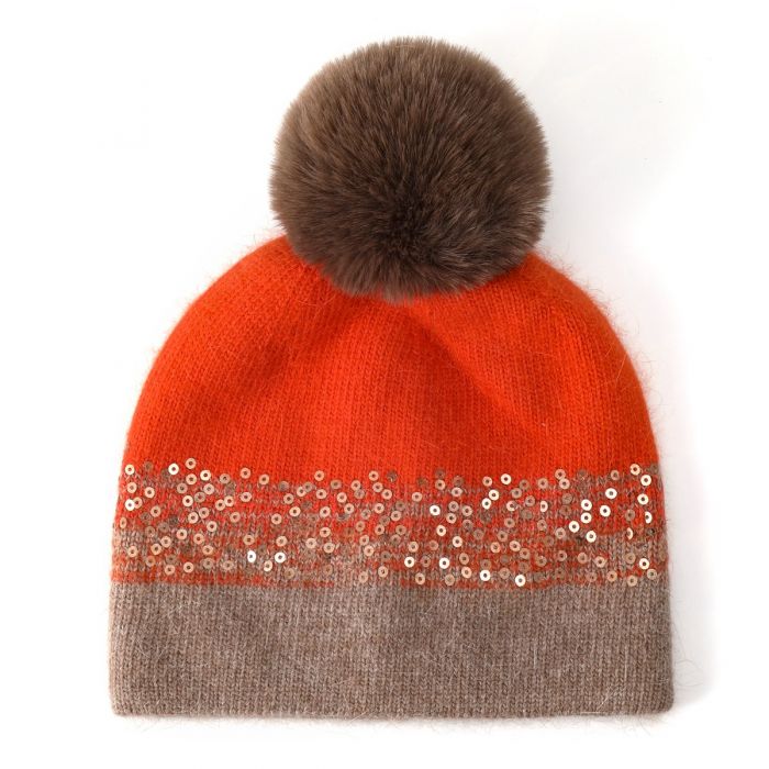 Pompom Hat, Orange & Tan image 0