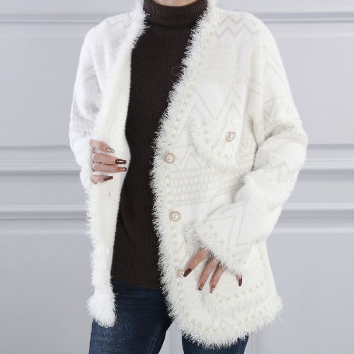 V Neck Cardigan, Cream image 2
