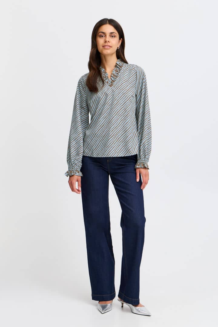 Julina Blouse, Blue Brown stripe image 3
